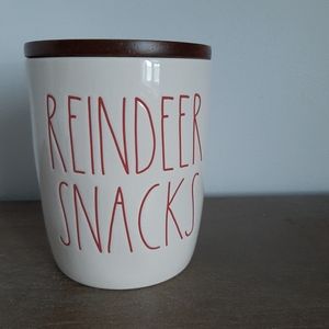 Rae Dunn REINDEER SNACKS canister with wooden lid